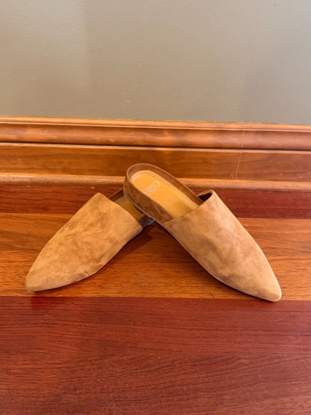 Franco Sarto Women's Tan Suede Mules Career Neutral Minimalist, Size 8